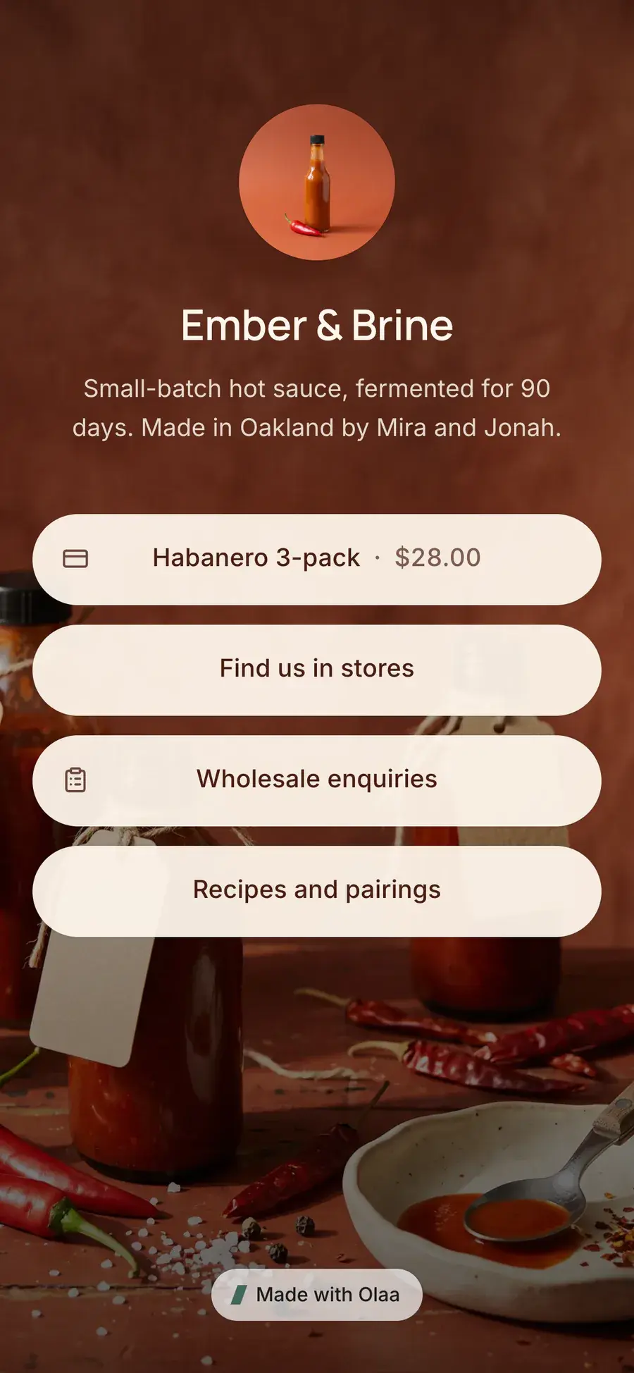 Ember & Brine’s Olaa page